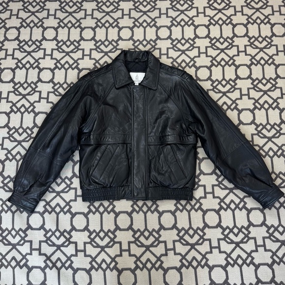 London Fog Black Genuine Leather Bomber Jacket Sz S - Picture 3 of 15